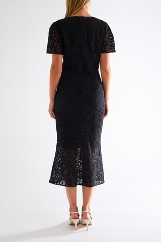 Robe midi en guipure - Noir