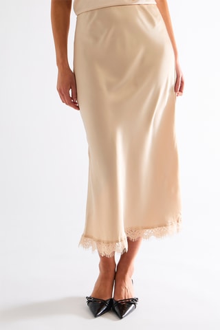 Jupe midi taille haute - Beige