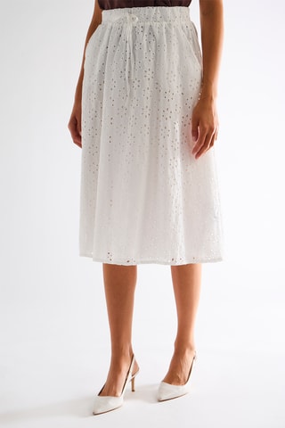 Jupe midi en broderie anglaise - Blanc