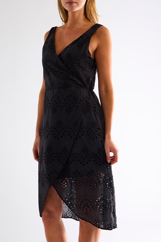 Robe portefeuille en broderie anglaise - Noir