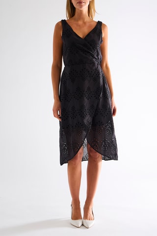 Robe portefeuille en broderie anglaise - Noir