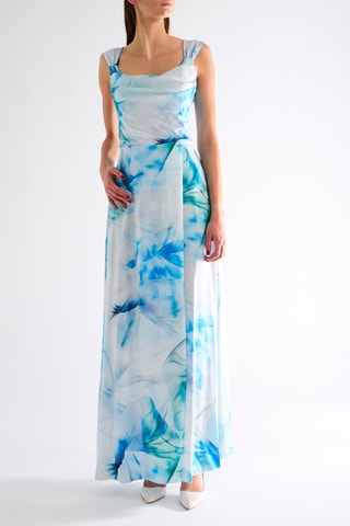 Robe longue - Blanc et turquoise