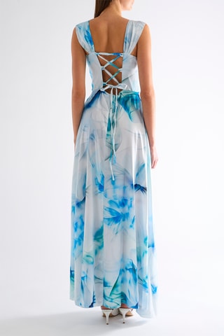 Robe longue - Blanc et turquoise