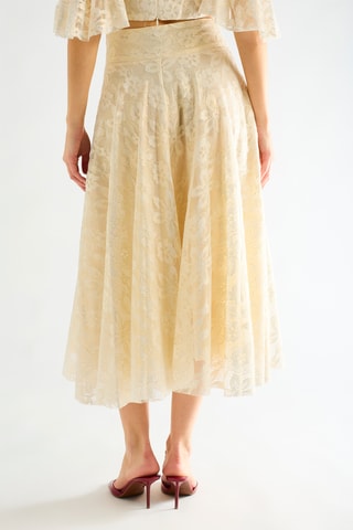Jupe midi en dentelle taille haute - Ivoire