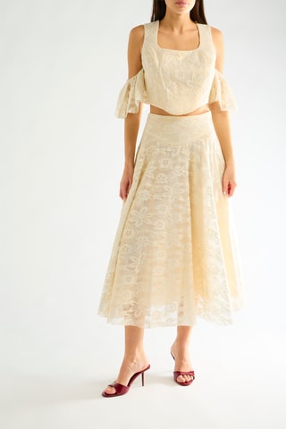 Jupe midi en dentelle taille haute - Ivoire