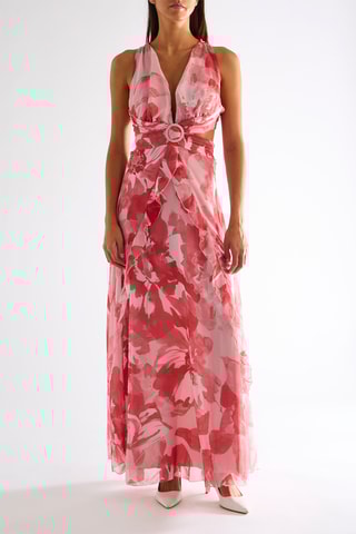 Robe longue - Rouge et rose poudré