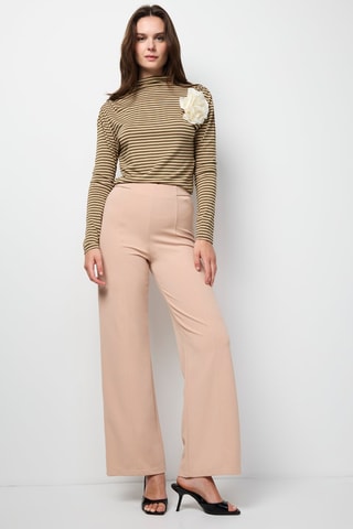 Pantalon palazzo taille haute - Beige