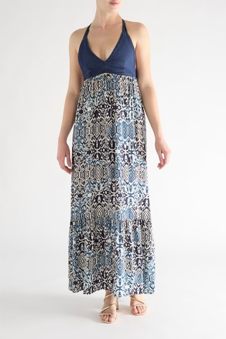 Robe longue bi-matière - Bleu