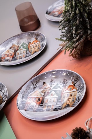 6 Platte Porseleinen Dessertborden Winter Village - 21 cm