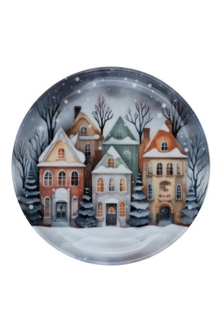 6 Platte Porseleinen Dessertborden Winter Village - 21 cm