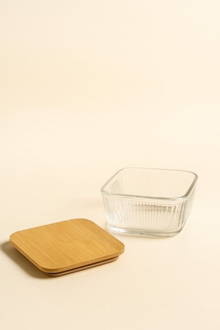 4 boîtes de conservation en verre avec couvercles en bambous - 30 cl