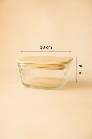 4 boîtes de conservation en verre avec couvercles en bambous - 30 cl