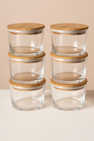 12 boîtes de conservation en verre avec couvercles en bambou - 22 cl