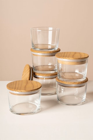 12 boîtes de conservation en verre avec couvercles en bambou - 22 cl