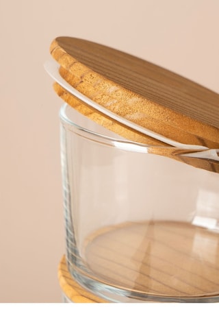 12 boîtes de conservation en verre avec couvercles en bambou - 22 cl