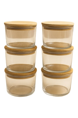 6 boîtes de conservation en verre avec couvercles en bambou - 22 cl