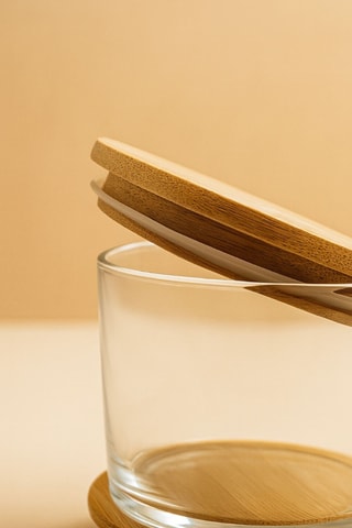 6 boîtes de conservation en verre avec couvercles en bambou - 22 cl