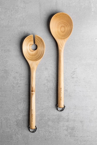 Berkenhouten en Roestvrijstalen Saladebestek