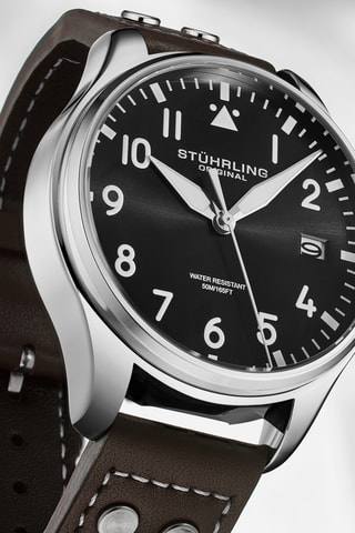 Montre à quartz en cuir - Marron et argenté