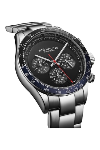 Montre à quartz en acier - Tachymètre - Argenté et bleu