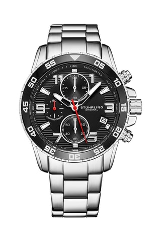 Montre à quartz en acier Monaco - Tachymètre et chronographe - Argenté et noir