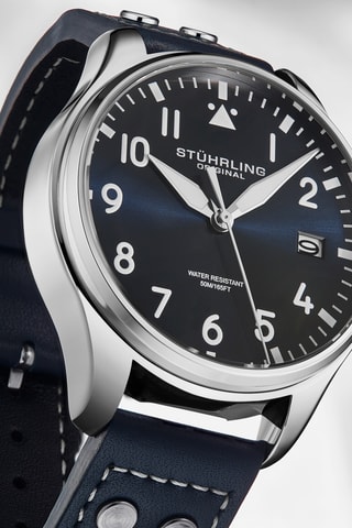 Montre à quartz en cuir - Bleu et argenté