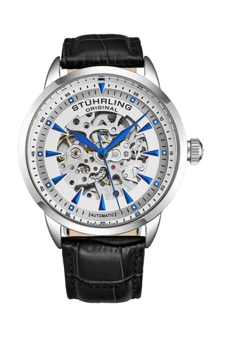 Montre squelette automatique en cuir - Noir et argenté