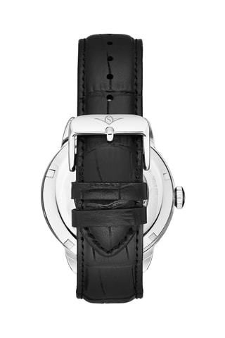Montre squelette automatique en cuir - Noir et argenté