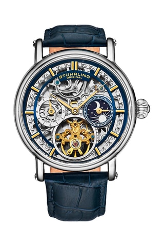 Montre automatique en cuir Legacy - Fonction GMT - Bleu et argenté