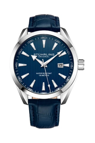 Montre à quartz en cuir Symphony - Bleu et argenté