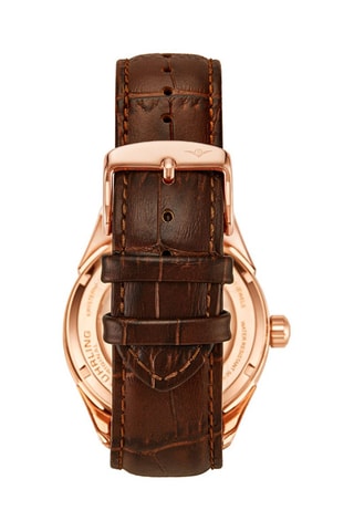 Montre automatique en cuir Presidia - Fonction GMT - Marron et doré rose