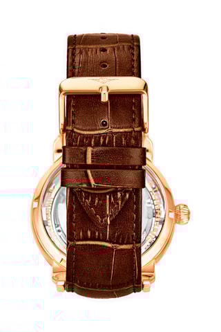 Montre automatique en cuir Legacy - Fonction GMT - Marron et doré rose