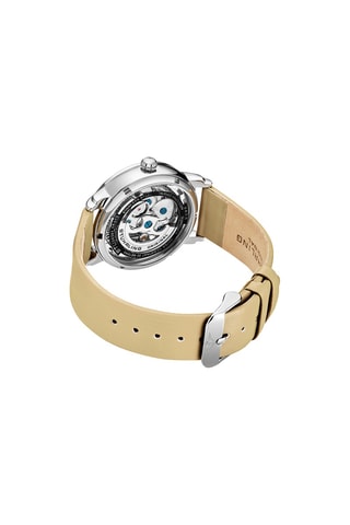 Montre automatique en cuir Hong Kong - Beige et argenté