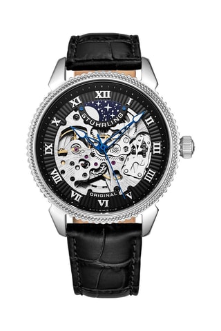 Montre automatique en cuir Legacy Noir et argenté