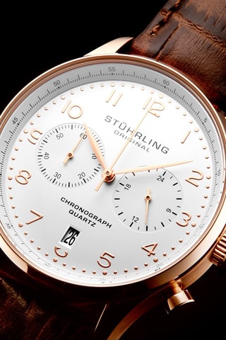 Montre à quartz en cuir - Marron et doré rose