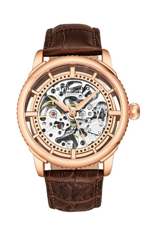 Montre automatique en cuir Legacy - Marron et doré rose