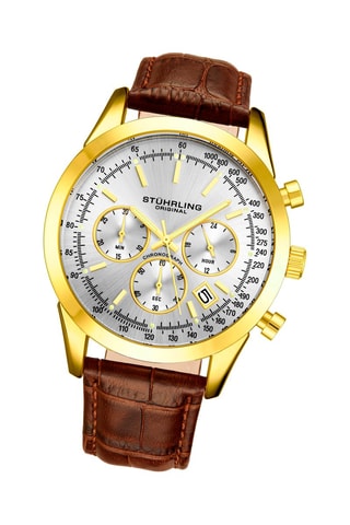 Montre à quartz en cuir - Chronographe - Marron et doré