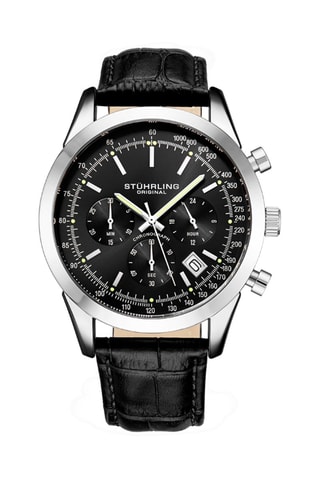 Montre à quartz en cuir Monaco - Chronographe - Noir et argenté