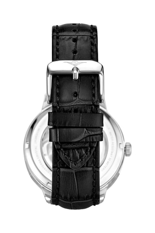 Montre automatique en cuir - Chronographe et indicateurs des phases de la lune - Noir et argenté