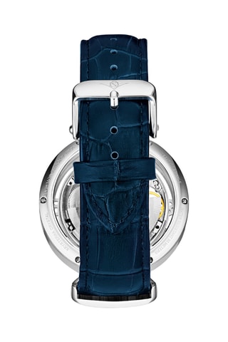 Montre automatique en cuir Legacy Stührling - Fonction GMT - Bleu marine et argenté