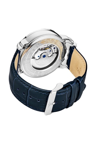 Montre automatique en cuir Menai - Fonction GMT - Bleu et argenté