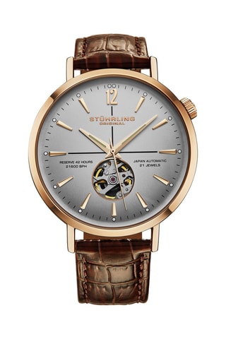 Montre automatique en cuir - Marron et doré rose