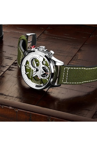 Montre à quartz en cuir et tissu Cordura - Chronographe - Vert
