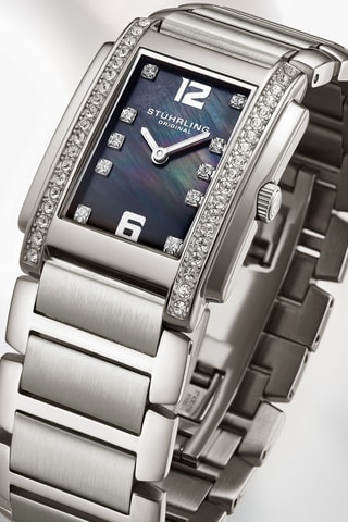 Montre à quartz ornée de cristaux Swarovski en acier - Argent