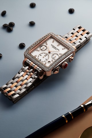 Montre à quartz en acier - Chronographe - Argenté et doré