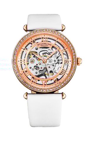 Montre automatique en cuir et dorée à l'or fin rose