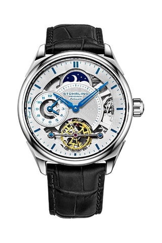 Montre automatique en cuir Legacy - Fonction GMT - Noir et argenté
