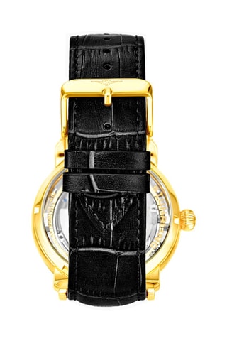 Montre automatique en cuir Legacy - Fonction GMT - Noir et doré