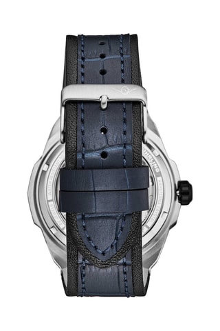 Montre automatique en cuir Navigator - GMT, chronographe - Bleu et argenté