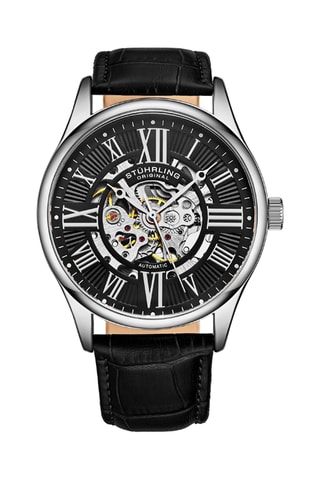 Montre automatique en cuir Legacy Stührling - Noir et argenté